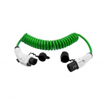 Spiralinis elektromobilio įkrovimo kabelis Type 1 į Type 2, 32 A, 1 fazė, 5 m (iki 7,2 kW)