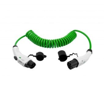 Spiralinis elektromobilio įkrovimo kabelis Type 1 į Type 2, 16 A, 1 fazė, 5 m (iki 3,6 kW)