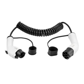 Spiralinis elektromobilio įkrovimo kabelis Type 1 į Type 2, 32 A, 1 fazė, 8 m (darbinis ilgis ~5 m, iki 7,2 kW)