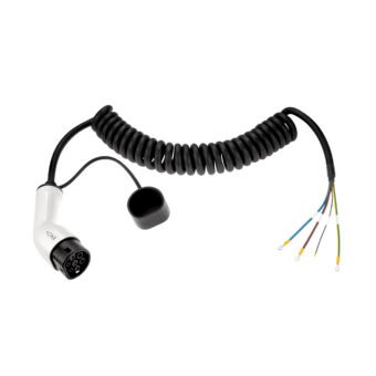 Pakaitinis spiralinis elektromobilio įkrovimo stotelės kabelis Type 2, 32 A, 1 fazė, 5 m (atviro galo)